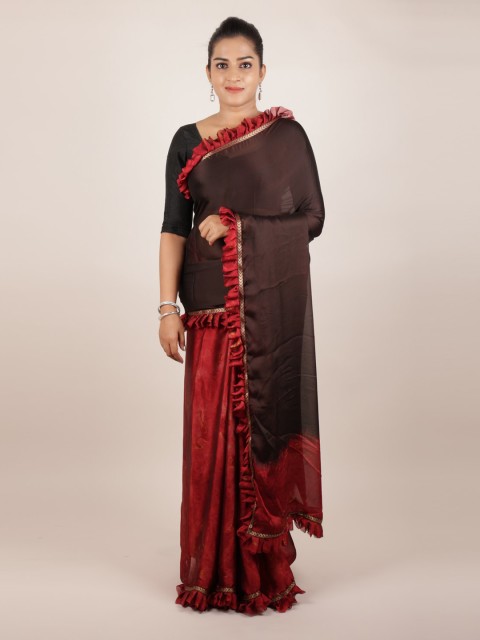 

Pothys Brown & Red Poly Georgette Solid Saree