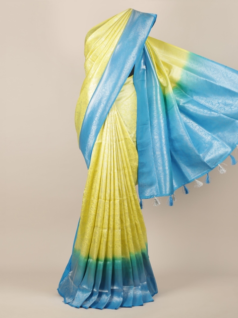 

Pothys Yellow & Blue Jute Silk Solid Saree