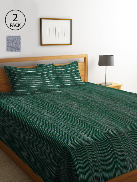 

KLOTTHE Set Of 2 Multicoloured Woven Design Double King Bed Covers With 4 Pillow Covers, Multi
