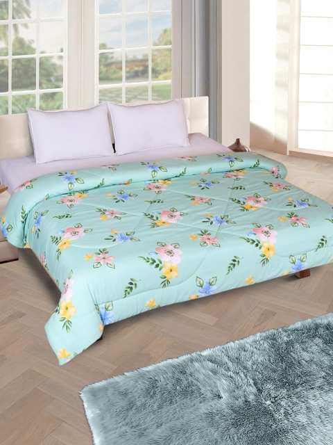 

ROMEE Sea Green & Blue Floral AC Room 150 GSM Double Bed Comforter