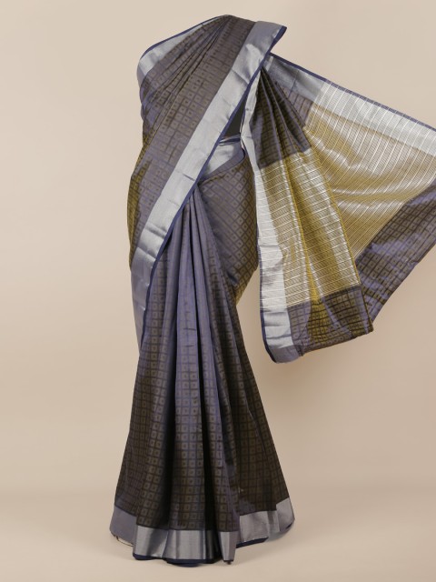 

Pothys Navy Blue Printed Jute Silk Saree