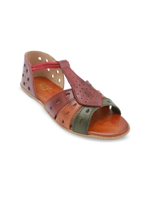 

Jazzy Juniors Girls Brown & Olive Green Solid Leather Open Toe Flats