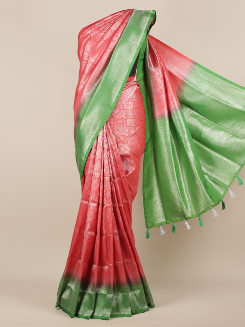 

Pothys Pink & Green Jute Silk Woven Design Saree