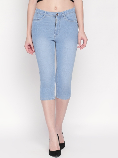 

PURPLE WATER Women Blue Solid Slim Fit Capris