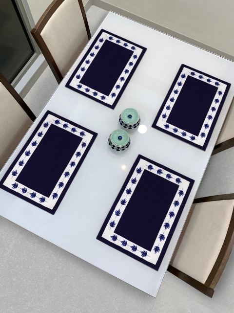

HomeStorie Set Of 4 Navy Blue & White HD Digital Printed Table Placemats