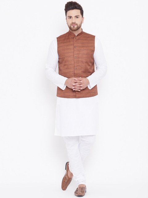 

VASTRAMAY Men White Solid Kurta with Churidar