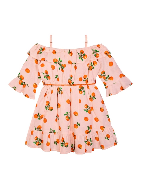 

Budding Bees Girls Peach-Coloured Floral Printed Fit and Flare Dress