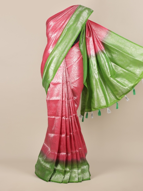 

Pothys Pink & Green Jute Silk Woven Design Saree
