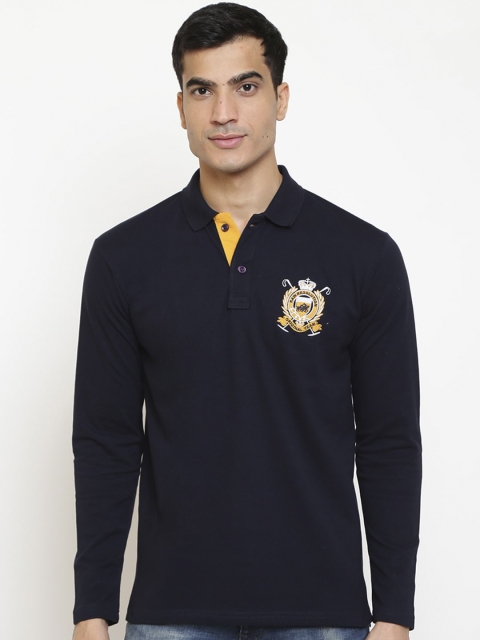 

GHPC Men Navy Blue Solid Polo Collar T-shirt