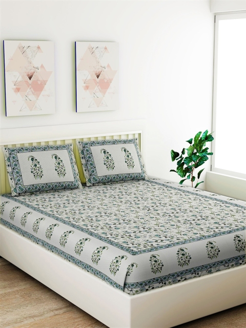 

Salona Bichona Blue & White Floral 120 TC Cotton 1 Queen Bedsheet with 2 Pillow Covers
