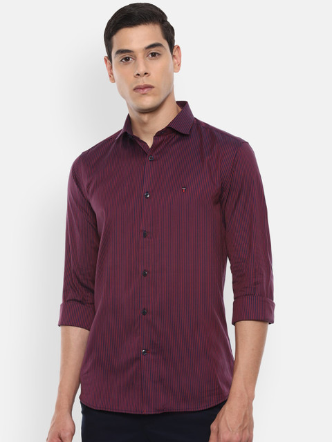 

Louis Philippe Sport Men Maroon & Navy Blue Slim Fit Striped Pure Cotton Casual Shirt
