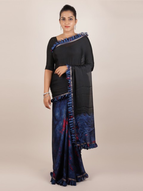 

Pothys Black Solid Poly Georgette Saree