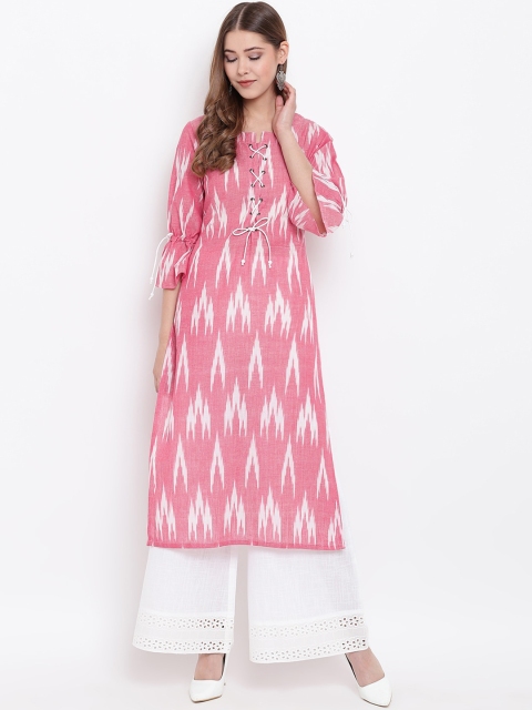 

Shakumbhari Women Pink Ikkat Printed Straight Kurta