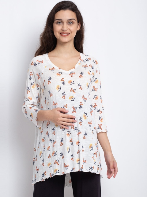 

Tiara Women White Printed Maternity Tunic Top