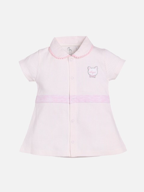 

BABY GO Girls Pink Striped Cotton A-Line Dress
