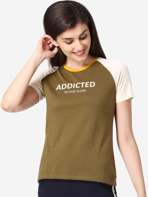 

Mode by Red Tape Women Olive Green Solid Round Neck T-shirt