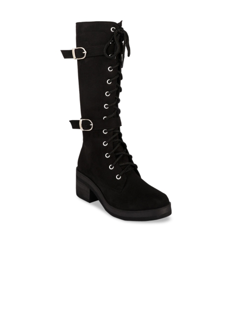 Sole To Soul Women Black Solid High Top Block Heeled Boots