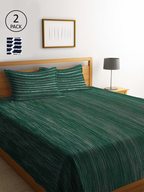 

KLOTTHE Set Of 2 Multicoloured Woven Design 2 Double Bed Covers With 4 Pillow Covers, Multi