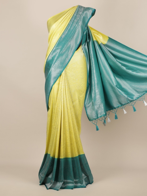 

Pothys Yellow & Teal Jute Silk Woven Design Saree