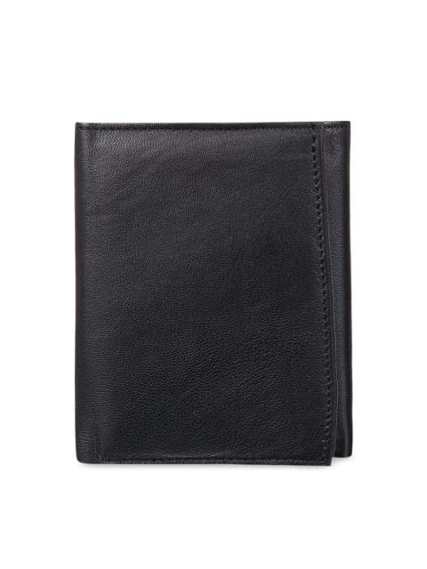 

Leather Zentrum Men Black Solid Leather Three Fold Wallet