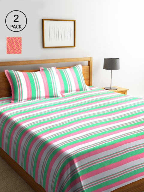 KLOTTHE Set Of 2 Double King Bed Covers With 4 Pillow Covers, Pink