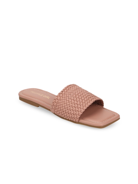 

Truffle Collection Women Nude-Coloured Textured PU Open Toe Flats