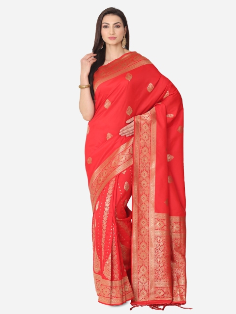 

BOMBAY SELECTIONS Red Silk Blend Woven Design Banarasi Saree