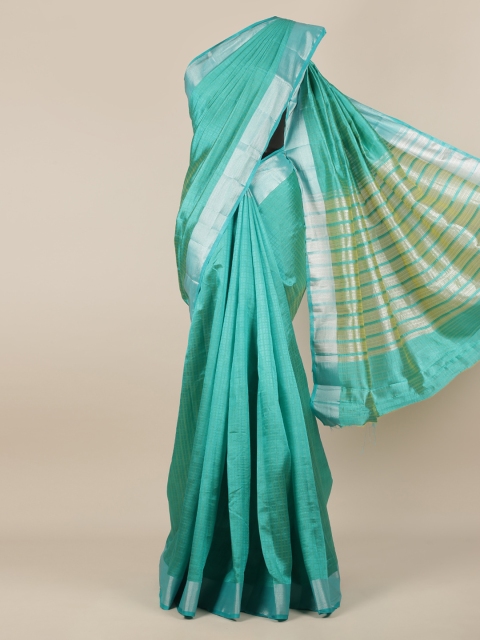 

Pothys Sea Green Striped Jute Silk Saree