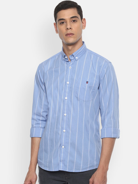 

Louis Philippe Sport Men Blue & White Slim Fit Striped Pure Cotton Casual Shirt