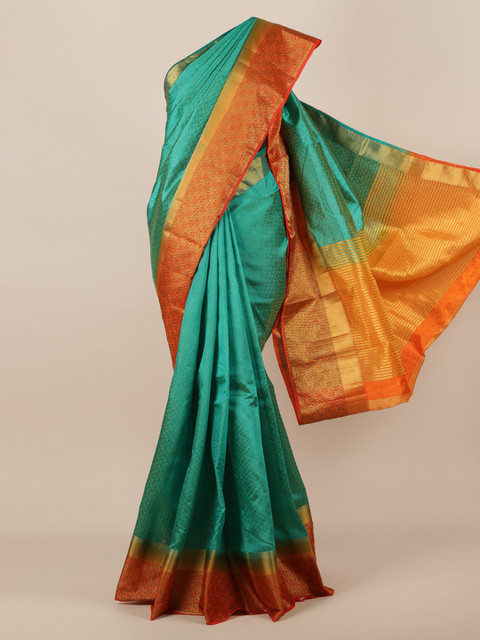 

Pothys Green & Orange Jute Silk Woven Design Saree