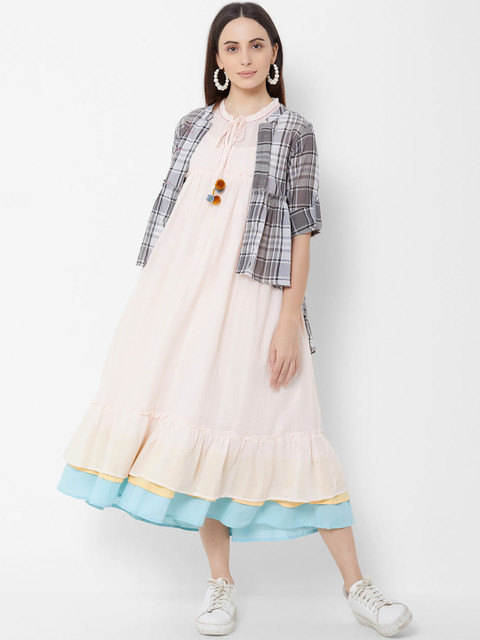 

ZOLA Women Peach-Coloured Solid A-Line Dress