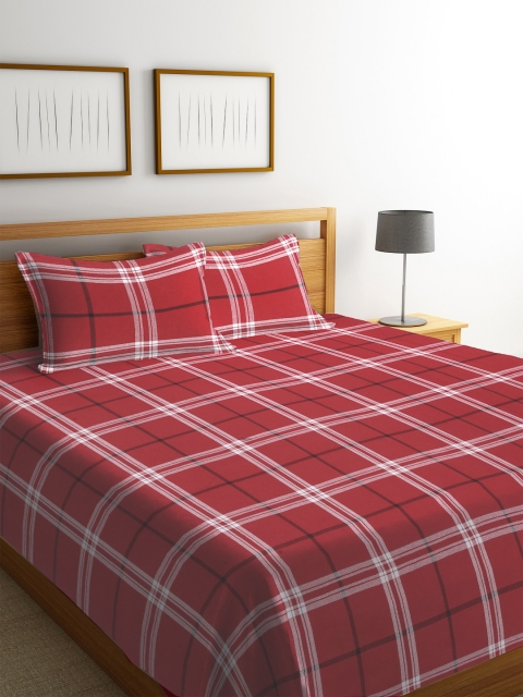 

KLOTTHE Red & White Checked Double Bed Cover with 2 Pillow Covers