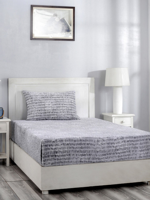 

MASPAR Grey Abstract 210 TC Cotton 1 Single Bedsheet with 1 Pillow Covers