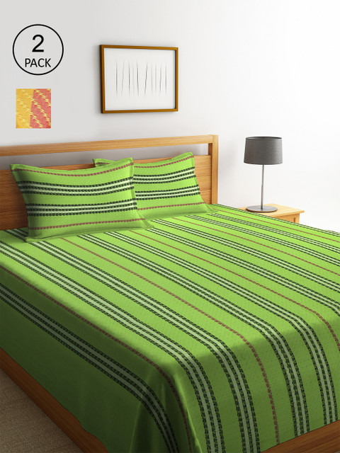 

KLOTTHE Set Of 2 Woven-Design Bed Covers With 4 Pillow Covers, Green