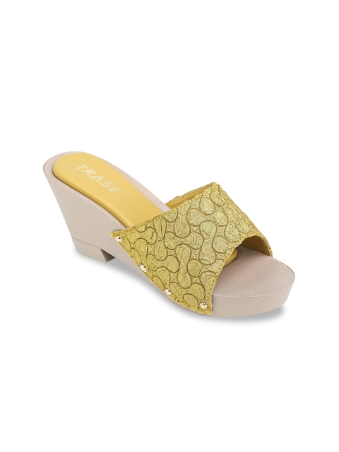 

TRASE Women Yellow Printed Wedges