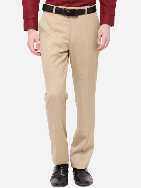 

JADE BLUE Men Beige Regular Fit Solid Formal Trousers