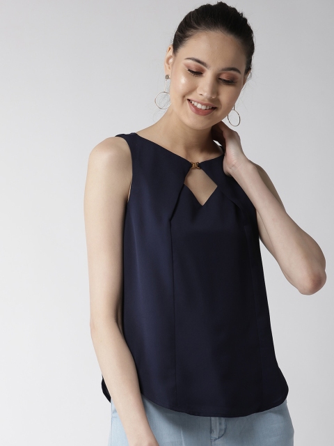 

Quiero Navy Blue Solid Regular Top