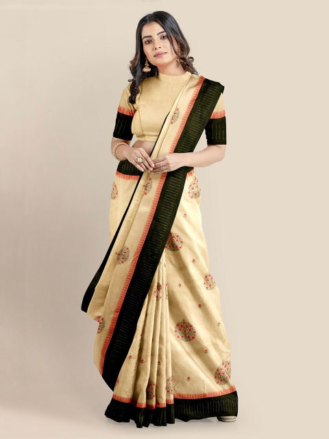 

KLM Fashion Mall Beige Cotton Blend Woven Design Banarasi Saree