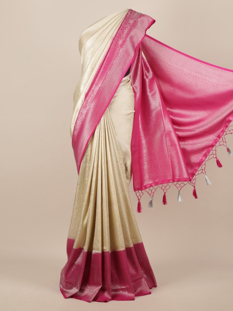 

Pothys Cream-Coloured & Pink Jute Silk Woven Design Saree