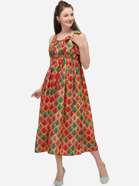 

Mesmora Women Orange Printed Empire Dress