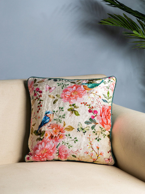 

Pure Home and Living White & Pink Set of Single Floral Square Cushion Covers