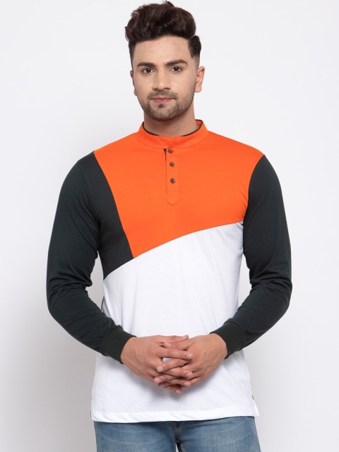 

Kalt Men Green Colourblocked Henley Neck T-shirt