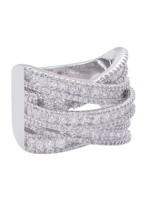 

shaze Silver-Toned White CZ-Studded Finger Ring