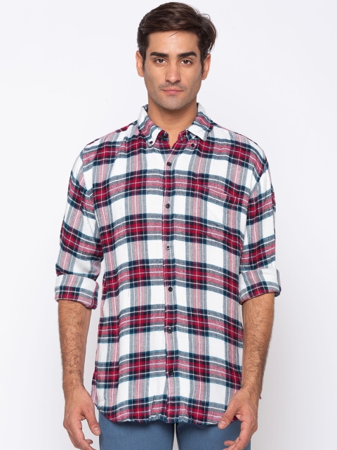 

Nick&Jess Men White & Red Slim Fit Checked Casual Shirt