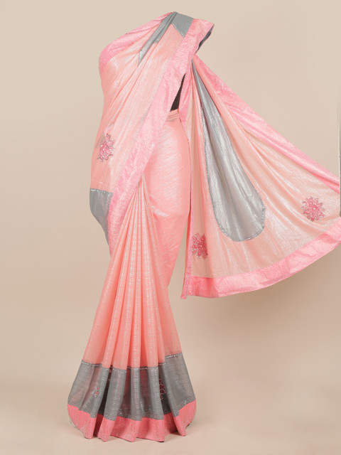 

Pothys Pink Embellished Poly Chiffon Saree