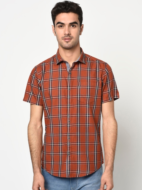 

METTLE Men Rust Regular Fit Checked Casual Shirt