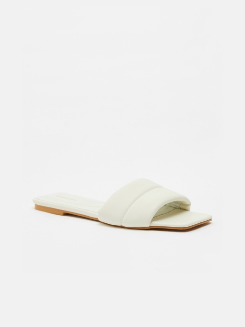 

shoexpress Women White Solid PU Open Toe Flats