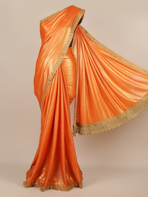 

Pothys Orange & Gold-Toned Poly Chiffon Solid Saree