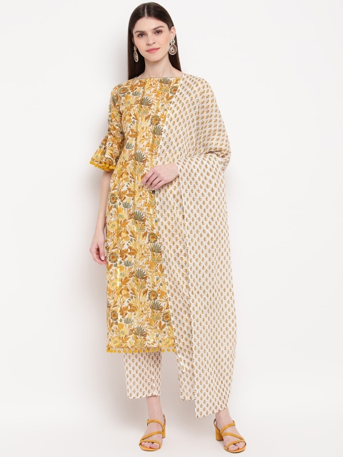 

Khushal K Women Yellow & Cream-Coloured Printed Kurta with Trousers & Dupatta
