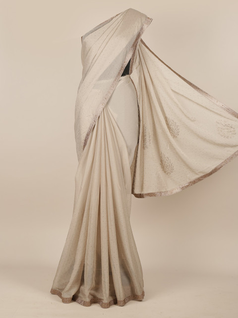 

Pothys Grey & Silver-Toned Poly Chiffon Embellished Saree